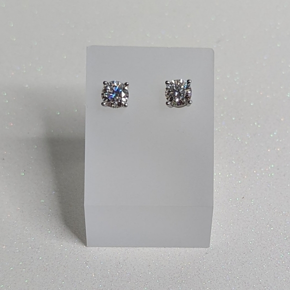1 Carat Certified Moissanite Round Brilliant 6.5 MM Stud Earrings - Picture 2 of 10